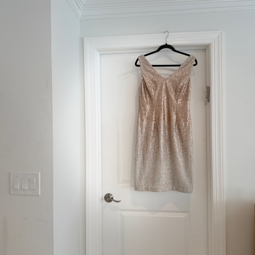 Calvin Klein Champagne / Rose Gold Ombr Sequin Mini Sheath Dress Size 8